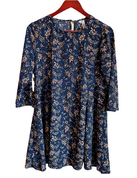 Andree By Unit Women 3/4 Sleeve Tunic Top or Short Dress SZ Medium Blue Paisley - Picture 1 of 6